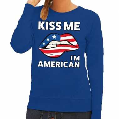 Kiss me i am american sweater blauw dames