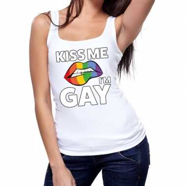 Kiss me i am gay tanktop / mouwloos shirt wit voor dames