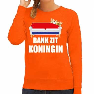 Koningsdag sweater bank zit koningin oranje voor dames