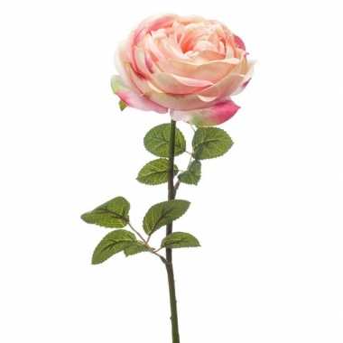 Lichtroze roos kunstbloem 66 cm