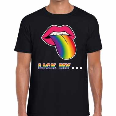 Lick my...mond/tong regenboog gay pride t-shirt zwart voor heren