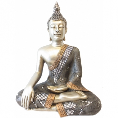 Mega decoratie boeddha thais zilver 46 cm