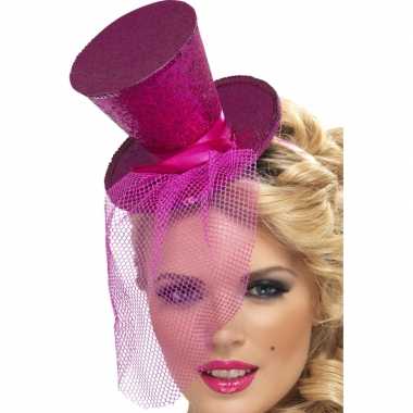 Mini hoedje roze op haarband
