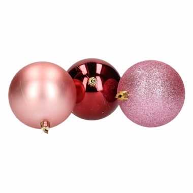 Mix kerstballen pakket roze glitter en bordeaux glans