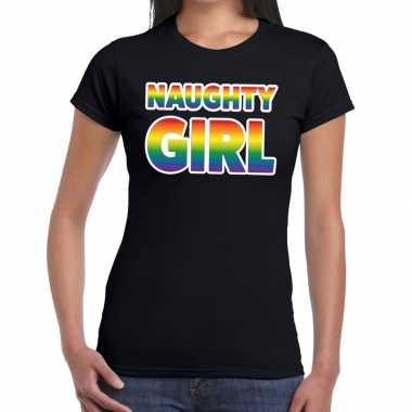 Naughty girl gay pride t-shirt zwart voor dames