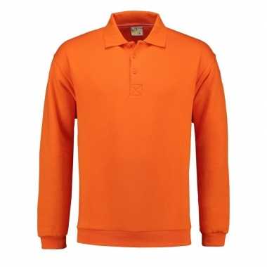 Oranje heren sweater met polo kraag