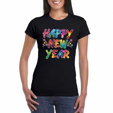 Oud en nieuw t-shirt happy new year zwart voor dames