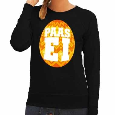Paas sweater zwart met oranje ei voor dames