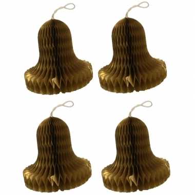 Papieren mini kerstklok 8 cm goud 4 stuks