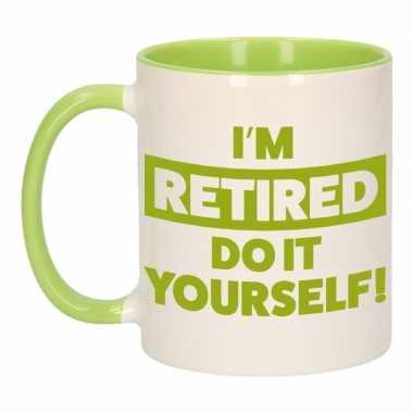 Pensioen kado mok groen i'm retired do it yourself! 300ml