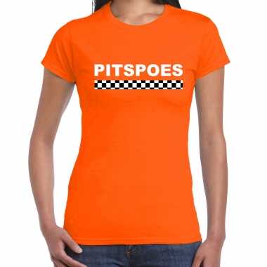 Pitspoes coureur supporter / finish vlag t-shirt oranje voor dames