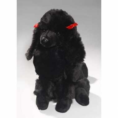 Pluche honden knuffel zittende zwarte poedel 30 cm