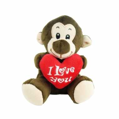 Pluche i love you aap knuffel bruin 14 cm speelgoed