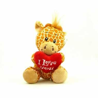 Pluche i love you giraffe knuffel bruin 14 cm speelgoed