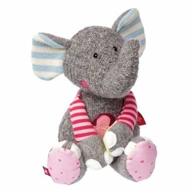 Pluche patchwork grijs/roze olifant knuffel 31 cm