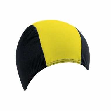 Polyester badmuts zwart geel voor volwassenen