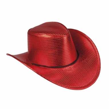 Rode cowboyhoed howdy pailletten voor volwassenen