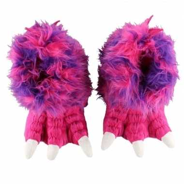 Roze monsterpoten pantoffels voor dames