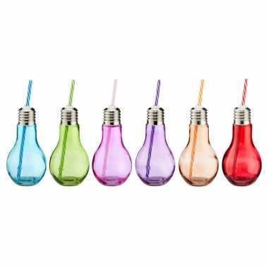 Set van 6x gekleurde lampjes/peertje drinkbekers van glas