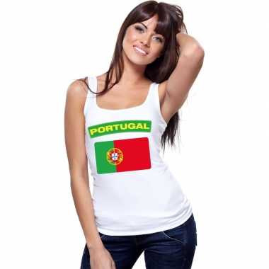 Singlet shirt/ tanktop portugese vlag wit dames