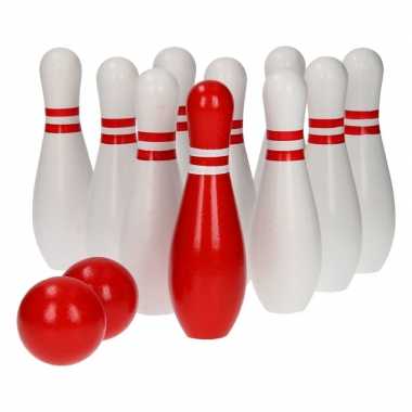Speelgoed houten bowlingset/kegelspel 12-delig