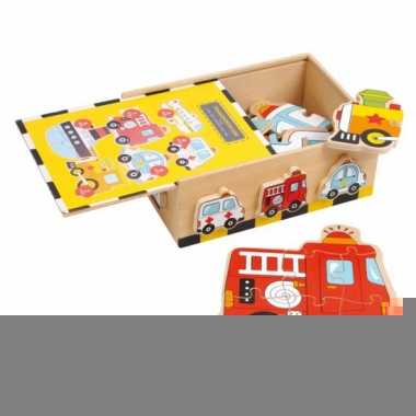Speelgoed puzzels in houten box 6 stuks trend