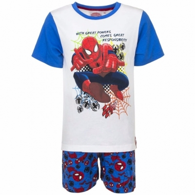 Spiderman korte pyjama wit/blauw voor jongens