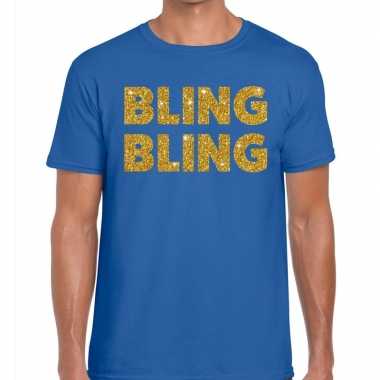 Toppers - bling bling glitter tekst t-shirt blauw heren