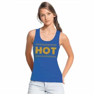 Toppers - hot tanktop/ mouwloos shirt blauw met gouden glitters dames