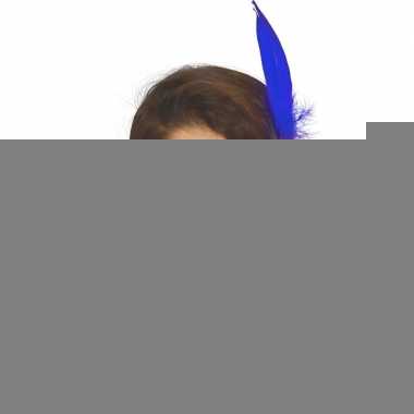 Toppers - indianen verkleed hoofdband met blauwe veer voor volwassene