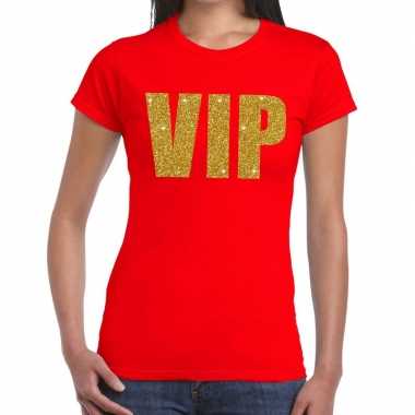 Toppers - vip glitter goud tekst t-shirt rood dames
