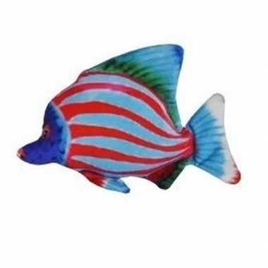 Tropische pluche knuffel vis blauw en rood gestreept 25 cm