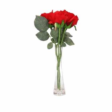 Valentijnscadeau 3 rode rozen in vaas