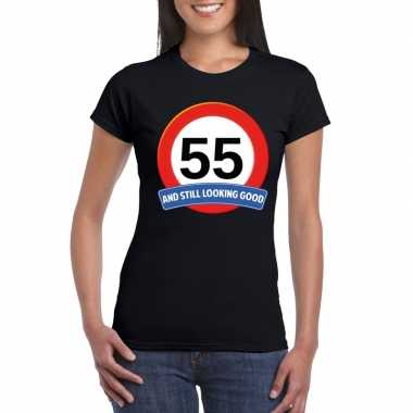 Verkeersbord 55 jaar t-shirt zwart dames