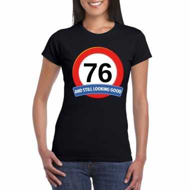 Verkeersbord 76 jaar t-shirt zwart dames