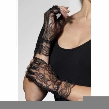 Vingerloze kanten handschoenen zwart voor volwassenen