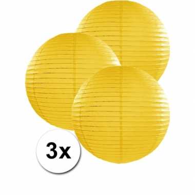 Voordeelverpakking met 3 gele lampionnen 35 cm