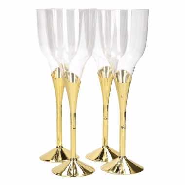 Wijnglazen/champagneglazen plastic goud 12 stuks 230 ml