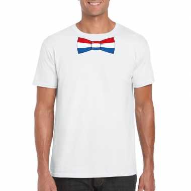 Wit t-shirt met nederland vlag strikje heren