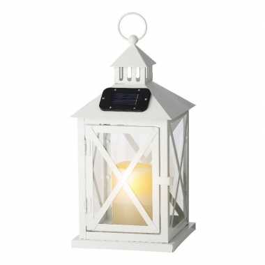 Witte solar led licht lantaarn met kaars 36 cm
