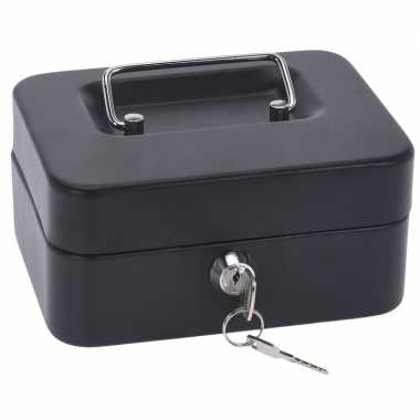 Zwart geldkistje/kluisje met 9-vaks inzetlade 17 cm