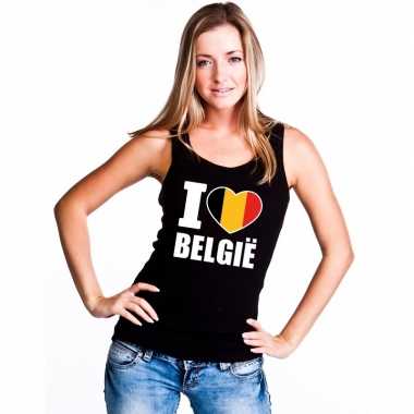 Zwart i love belgie fan singlet shirt/ tanktop dames