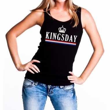 Zwart kingsday tanktop / mouwloos shirt voor dames