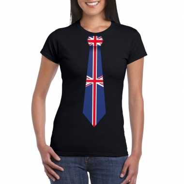 Zwart t-shirt met engeland vlag stropdas dames