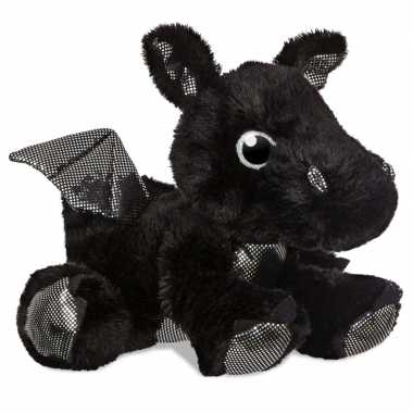 Zwarte draken speelgoed artikelen draak knuffelbeest 30 cm