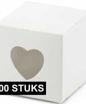 100x bruiloft huwelijk bedankjes doosjes wit hart 5 cm trend