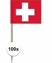 100x cocktailprikkers zwitserland 8 cm vlaggetje landen decorati trend