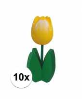 10x decoratie houten gele tulpen trend