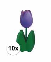 10x decoratie houten paarse tulpen trend
