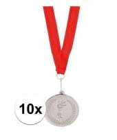 10x feest medailles zilver gekleurd met lint trend
